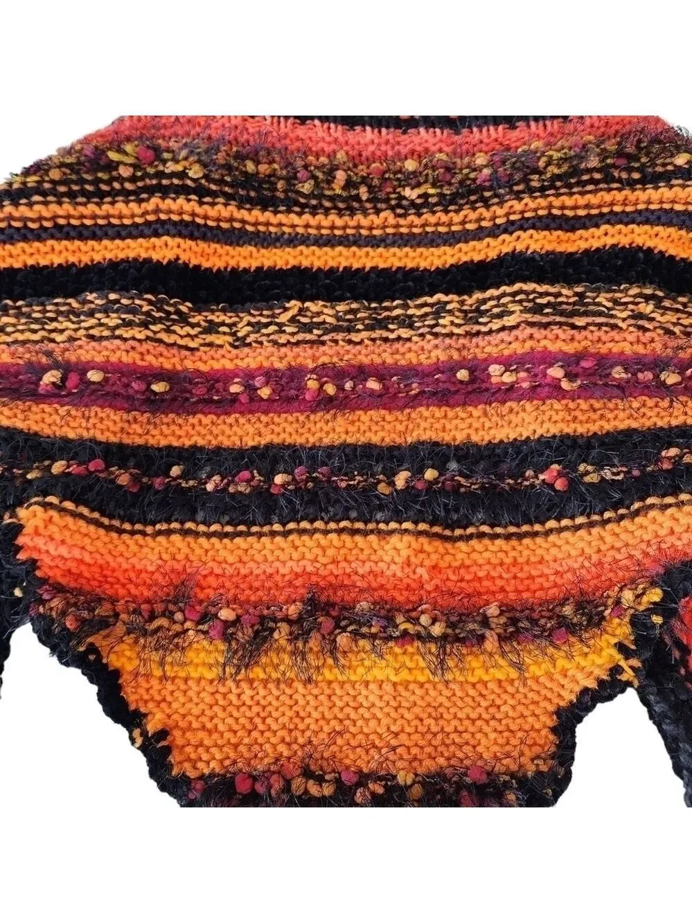 Crochet knit orange & black shawl cover wrap